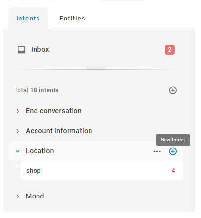 Capture d’écran montrant la saisie d’une nouvelle intention à utiliser avec un emplacement