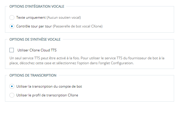 La page Voix de l’assistant de configuration dans Concentrateur d’agents virtuels.