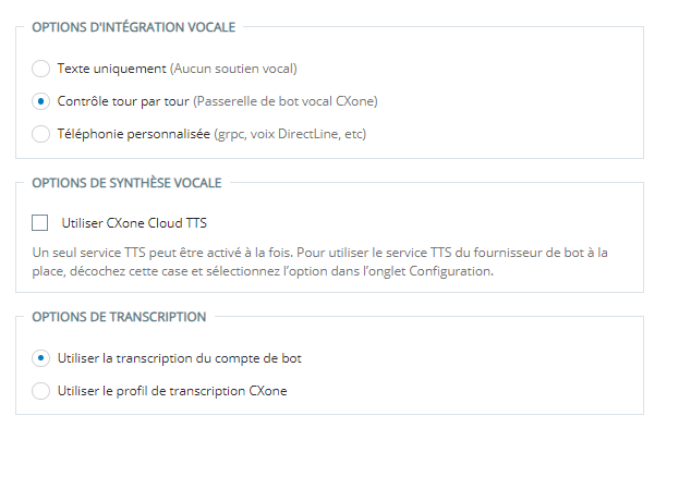 La page Voix de l’assistant de configuration dans Concentrateur d’agents virtuels.