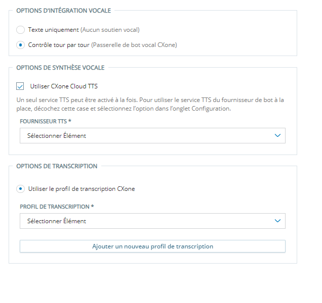 La page Voix de l’assistant de configuration dans Concentrateur d’agents virtuels.