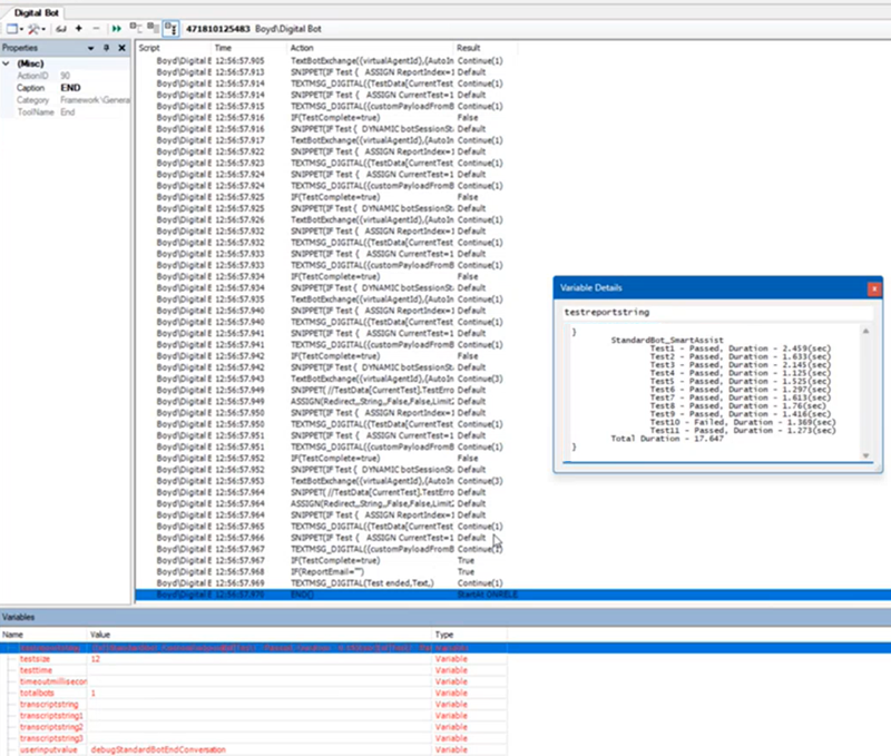 La fenêtre Sortie de trace montre le contenu de la variable tradereportstring, qui est le rapport sur les résultats du test StandardBot.