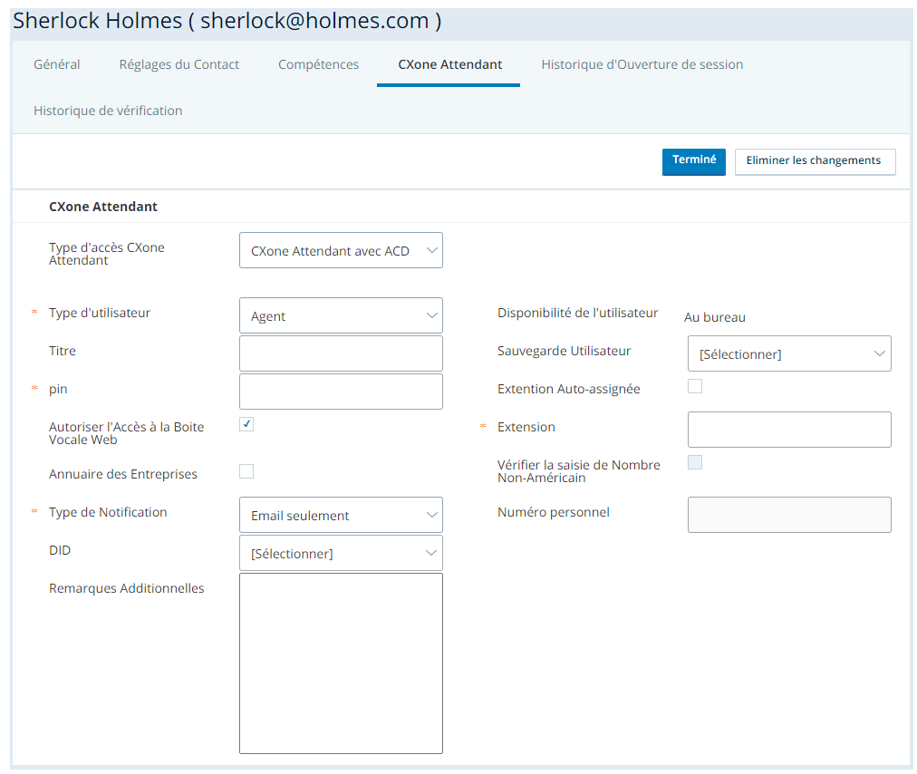 Accordez l'accès utilisateur à CXone Attendant sur l'onglet CXone Attendant dans Admin CXone.