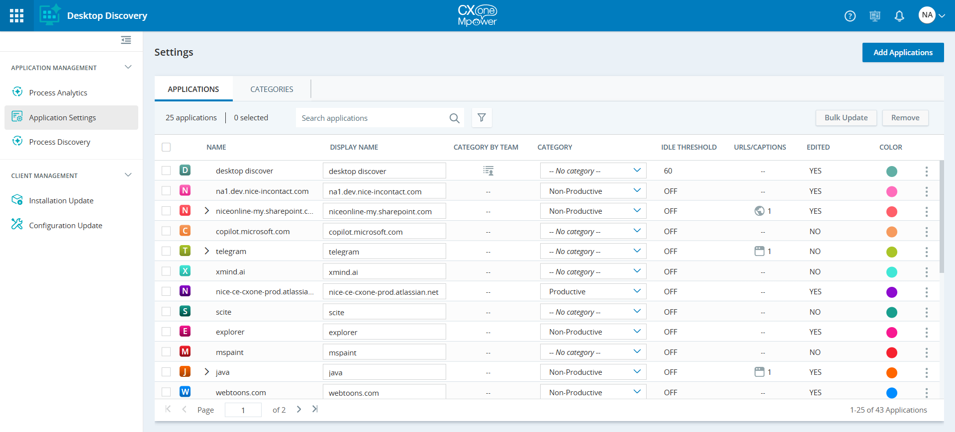 Image de la page Paramètres de l'application.