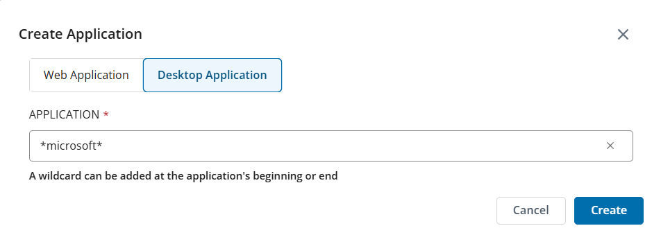 Image of Create Application dialog.