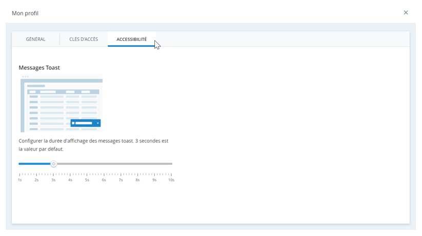 Image de l'onglet Accessibilité dans Mon profil