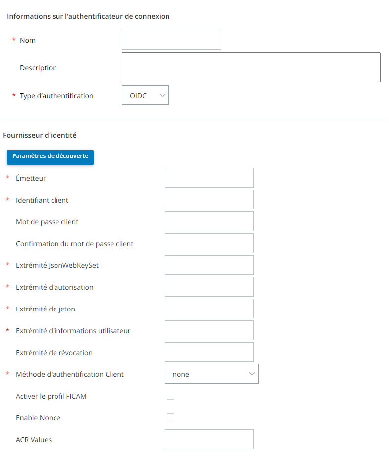 Capture d’écran de l’onglet OpenID Connect d’une unité commerciale en mode édition