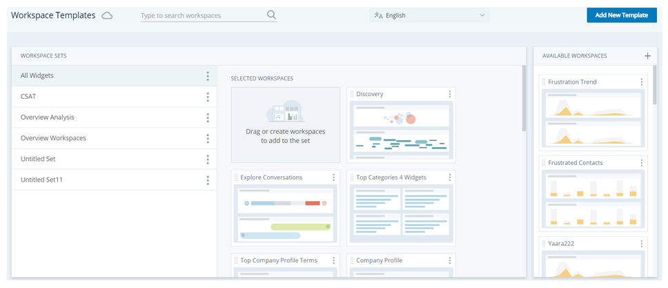 Capture d’écran de la page des modèles d’espace de travail