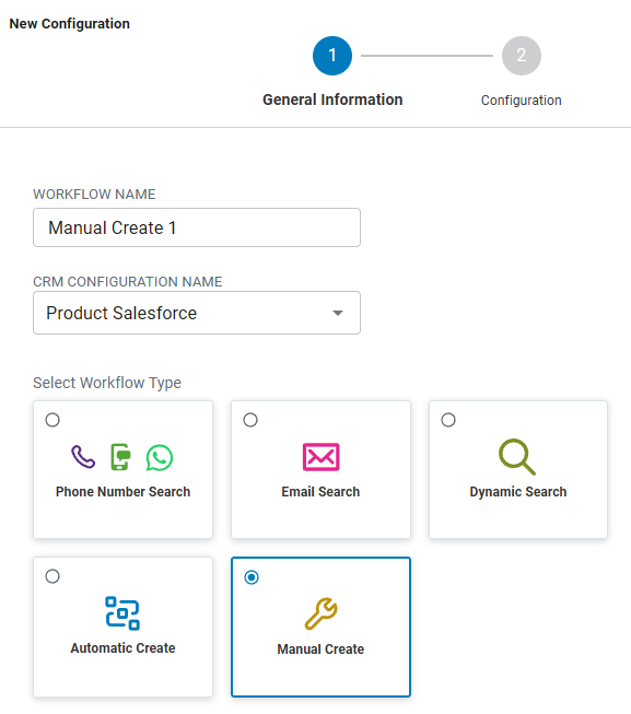 Dans l’assistant ENHANCED WORKFLOW EXECUTE, l’option de création manuelle est sélectionnée.