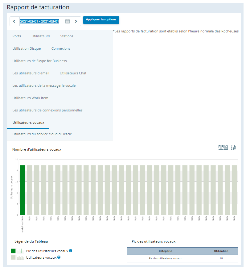 Image de l’onglet Utilisateurs vocaux du rapport de facturation.