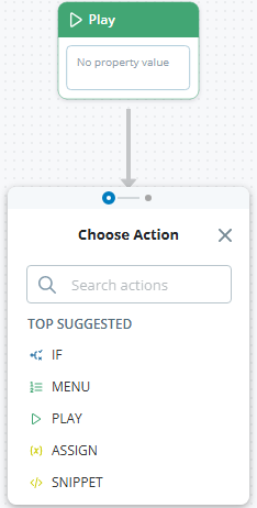 The Choose Action menu, with a search bar and a list of Top Suggested actions to choose from.