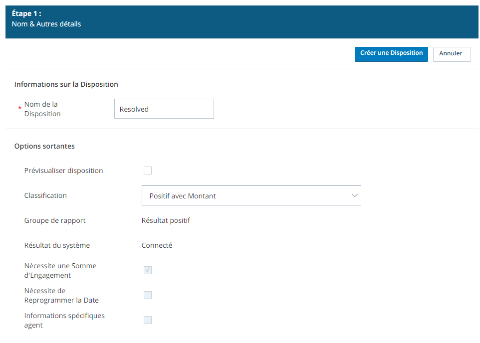 Image de la page de création de disposition CXone