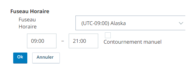 Capture d'écran d'un fuseau horaire en cours de modification dans une compétence