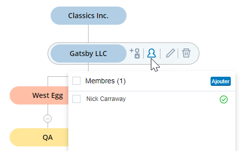 Capture d'écran de l'ajout de membres à un nœud d'unité organisationnelle avec recherche
