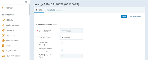 Page de configuration permettant de modifier les paramètres d’unité d'exploitation 