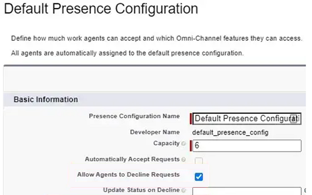 Configuration de présence par défaut pour permettre aux agents de refuser les demandes