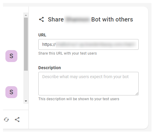 Capture d'écran de la page Partager le bot.