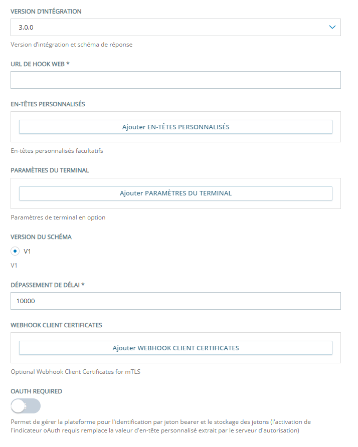 La page de configuration pour ajouter un bot personnalisé avec Custom Exchange Endpoint version 2.0.0.