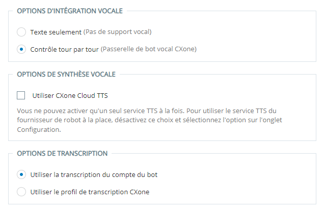 La page Voix de l’assistant de configuration dans Centre d'agents virtuels.