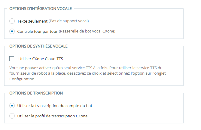 La page Voix de l’assistant de configuration dans Centre d'agents virtuels.