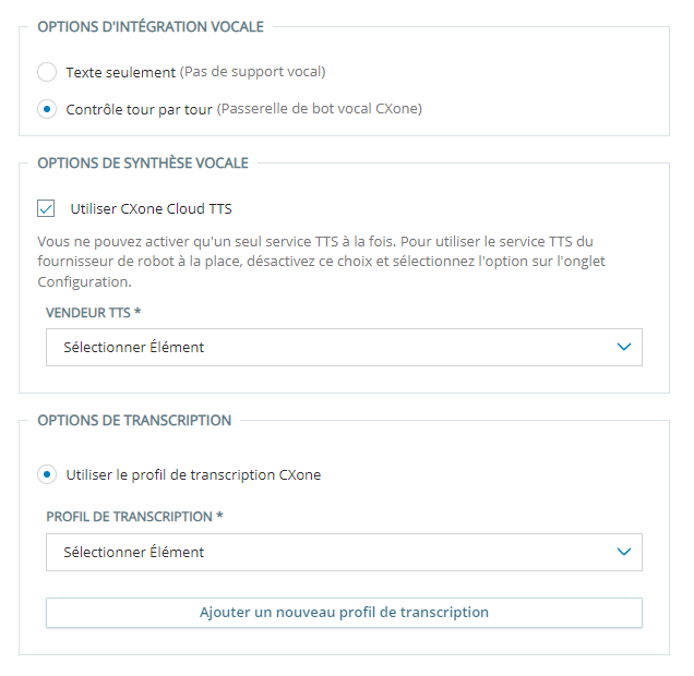 La page Voix de l’assistant de configuration dans Centre d'agents virtuels.