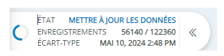 Volet affichant le statut, les numéros d’enregistrement et la date/heure de début d’un retraitement en cours.