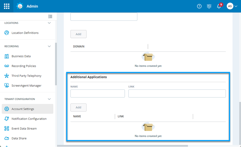 Capture d'écran de la section « Applications supplémentaires » de la page « Paramètres du compte ».