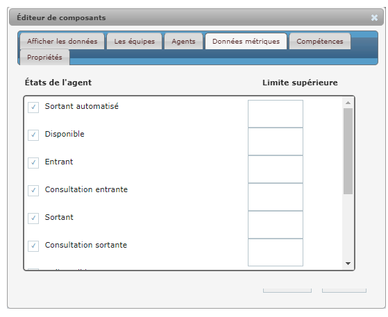 Fenêtre Paramètres du widget Liste des agents.
