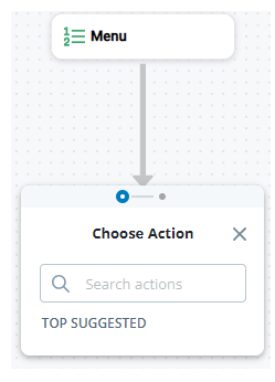 Le menu Choisir l’action, avec une barre de recherche et une liste des Meilleures suggestions d’actions.