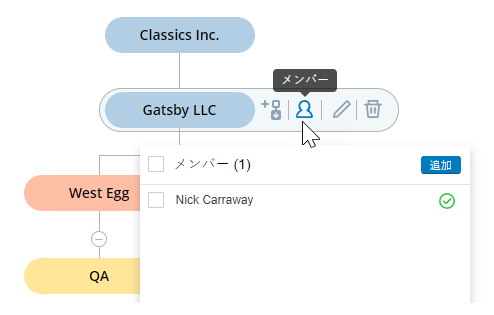 検索でを使用して組織ユニット単位ノードにメンバーを追加する画面キャプチャ