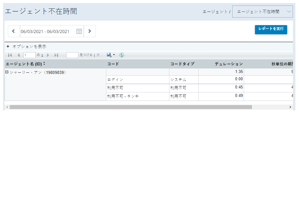 エージェント利用不可時間レポートの例。