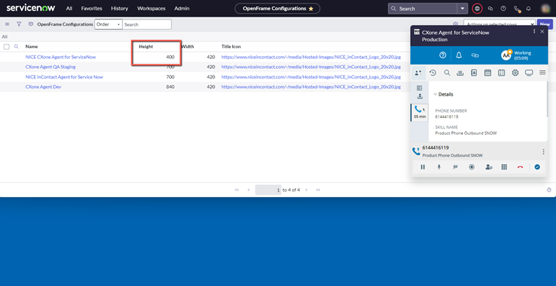 高さは400に減少しています。CXone Agent Embeddedは、ウィンドウに一致するように十分に短いです。