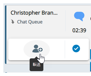 インバウンドチャット。転送アイコンの上にカーソルを合わせると、プラス記号が付いた人が表示されます。