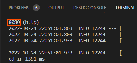 プロキシトンネルが実行されているポート、8080（http）を表示するJavaのターミナル出力。