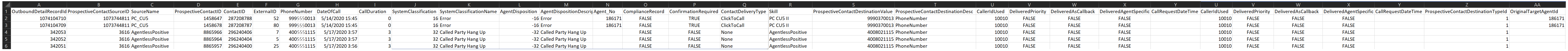 List Inventory AllAttemptsデータダウンロードレポート出力の例。