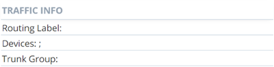 ルーティングラベル、デバイス、トランクグループのデータを表示する、トラフィック情報テーブル。