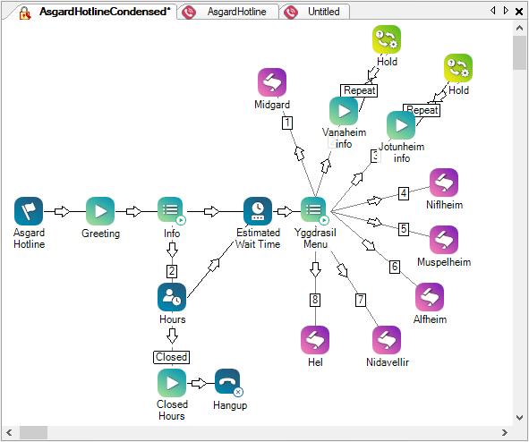 탭으로 3가지 스크립트를 표시하는 Studio 캔버스 이미지.