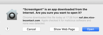 ScreenAgent 애플리케이션을 열라는 메시지의 스크린샷