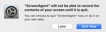 ScreenAgent 애플리케이션을 종료하라는 메시지의 스크린샷