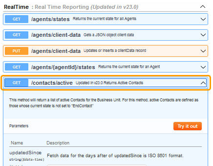 실시간 데이터 API의 RealTime 섹션에서 사용 가능한 엔드포인트 목록입니다.