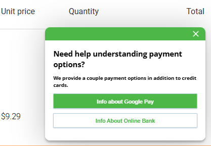 Een proactieve aanbiedingGuide die u helpt met details over betalingsopties.