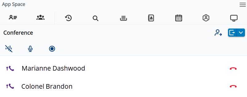 De Multi-party-ruimte wordt geopend in de App-ruimte. Beide contacten worden weergegeven in een conferentie.