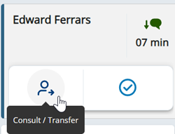 In het menu Interacties beweegt de cursor over het pictogram Raadplegen/Overdragen: een persoon met een pijl naar rechts.