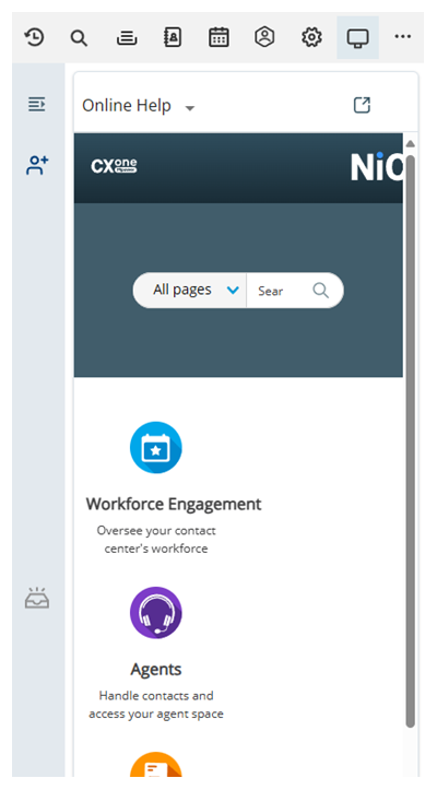 Een aangepaste werkruimte. Als u op het pictogram voor Aangepaste werkruimte (een computerscherm) klikt, verschijnt er een website in de agent-app.