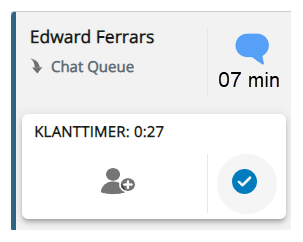 Onder de naam en de skill van het contact staat een vak dat Klanttimer heet, met een timer ernaast.