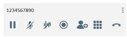 Het telefoonpaneel in CXone Agent Integrated met oproepfuncties zoals pauzeren, dempen, opnemen en beëindigen.