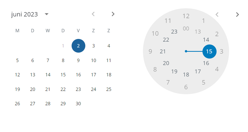 Eerst wordt een kalender geopend en vervolgens een klok.