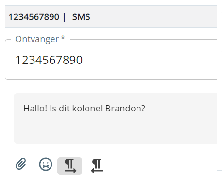 Een concept-tekstbericht (SMS). Toont het telefoonnummer van het contact, een tekstvak en een verzendknop.