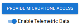 Onder de knop Toegang tot microfoon verlenen bevindt zich een schuifregelaar voor het inschakelen van telemetrische gegevens.