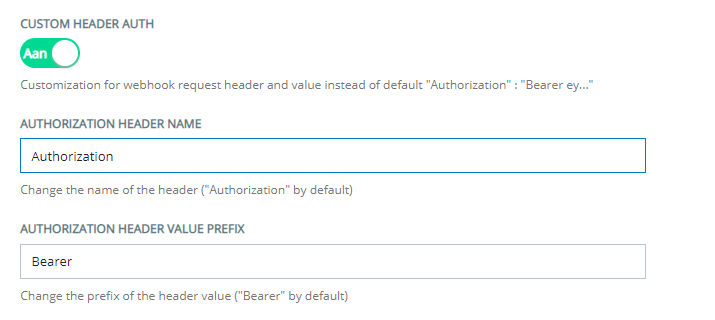 De sectie Aangepaste Heather Auth van de configuratiepagina Custom Exchange Endpoint, waar u aangepaste OAuth-headers configureert.