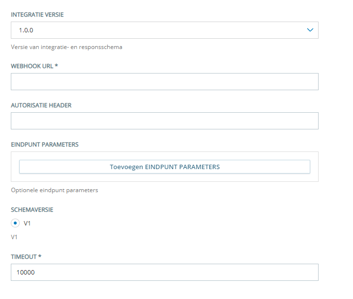 De Configuratiepagina voor Integratieversie 1.0.0 van Virtuele Agent Hub.